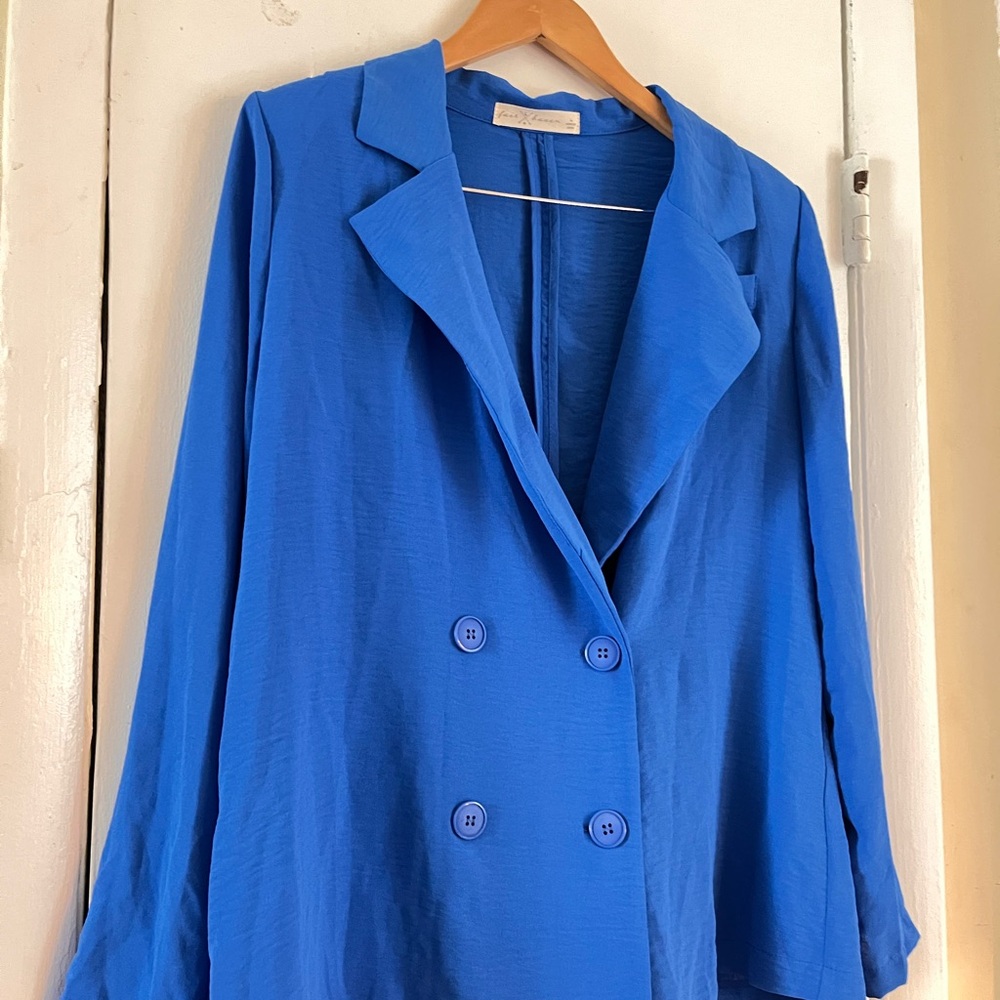 Royal Blue Double-Breasted Blazer with Notched Lapels